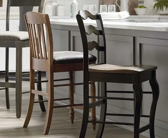 Wooden kitchen chairs at counter