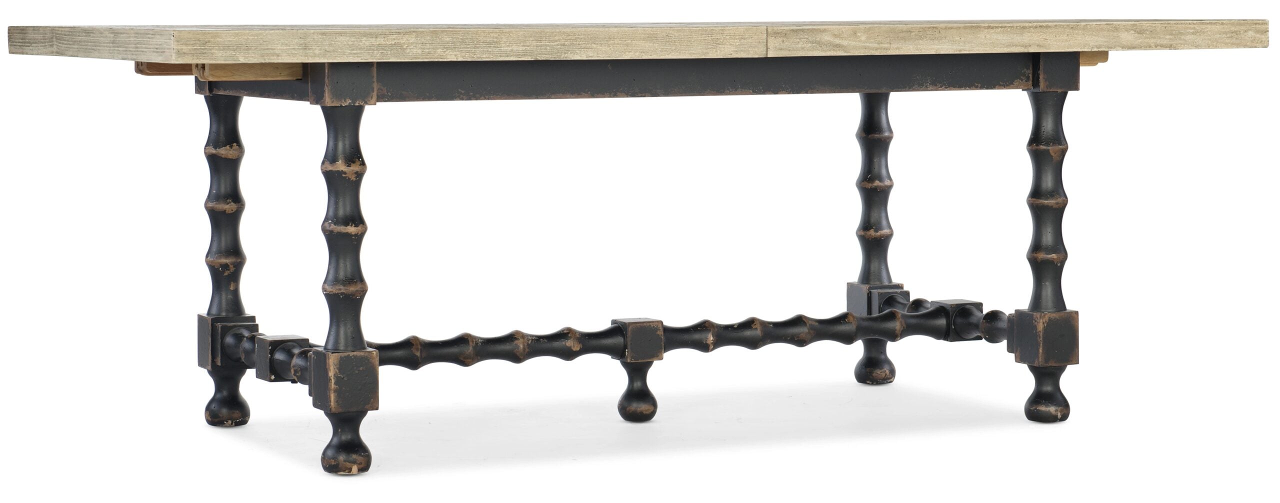 dd7a30e032175c1c595f961955c76609 Ciao Bella 84in Trestle Table with 2-18in Leaves-Flaky White/Black - Image 1