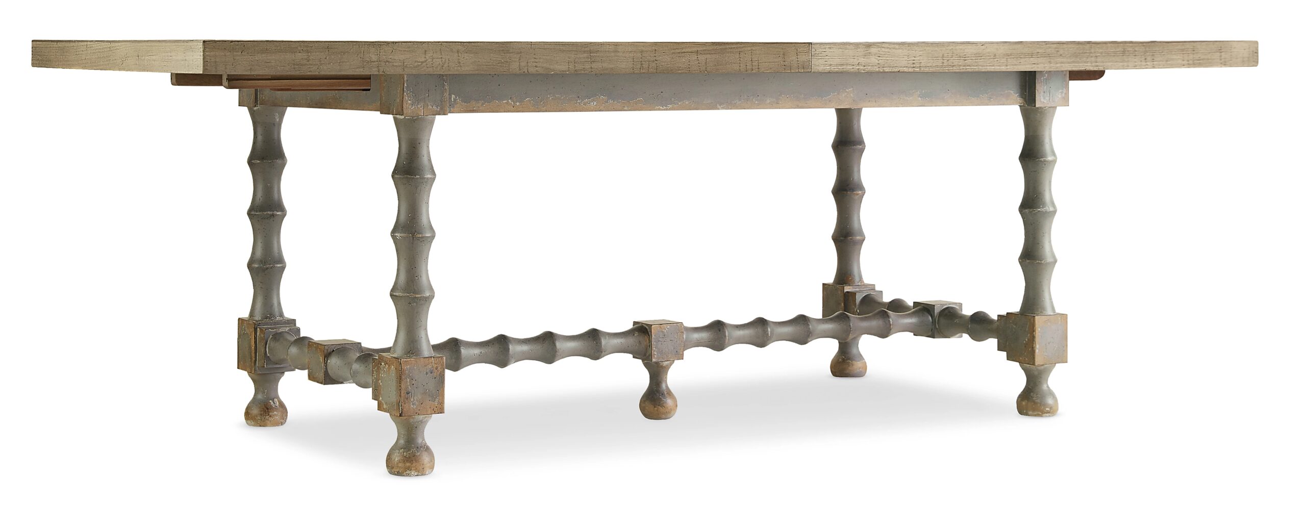 f0da152fc17d1ebba5e4c553d70675d0 Ciao Bella 84in Trestle Table with 2-18in Leaves-Natural/Gray - Image 1
